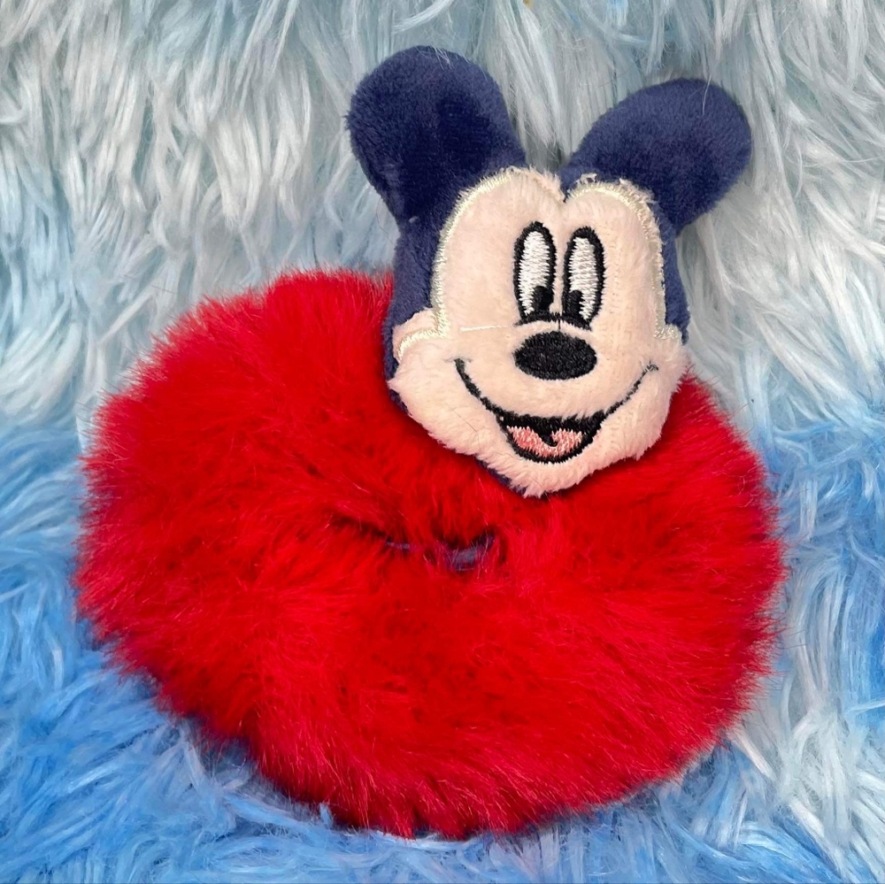 Red Fluffy Mickey Mouse Hair Scrunchie